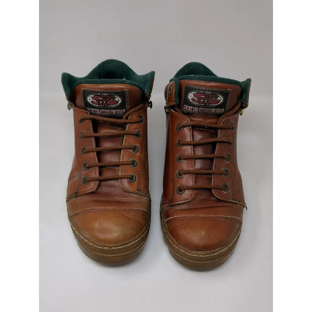 Vintage Y2K Skechers Chunky Ankle‎ Boots Leather Lace Up Brown Shoes Mens Size 9